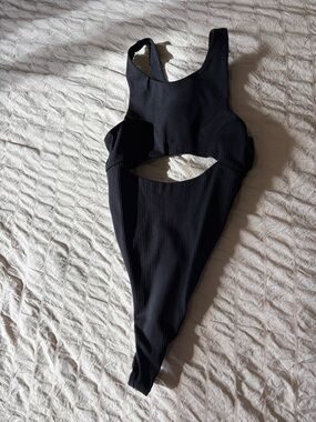 For Love & Lemons Black Ribbed Cutout One-Piece Swimsuit/Bodysuit